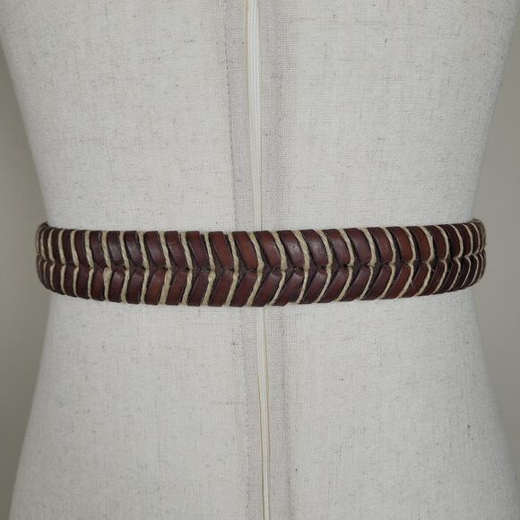 VTG Brown Leather Woven Belt 38 Braided Southwestern Boho Western Rustic Cowgirl - Picture 6 of 7